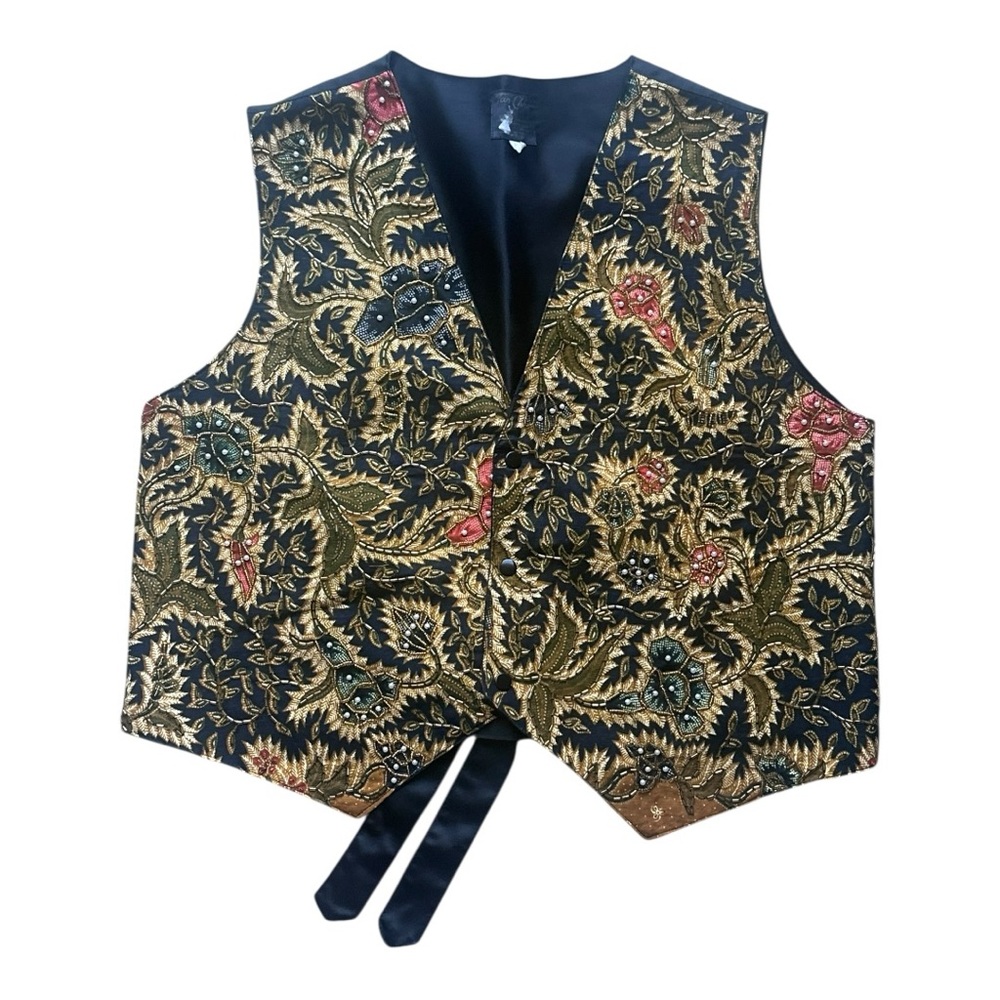Vintage Floral Tapestry‎ Vest Tan Chho One Size Beaded Floral vest